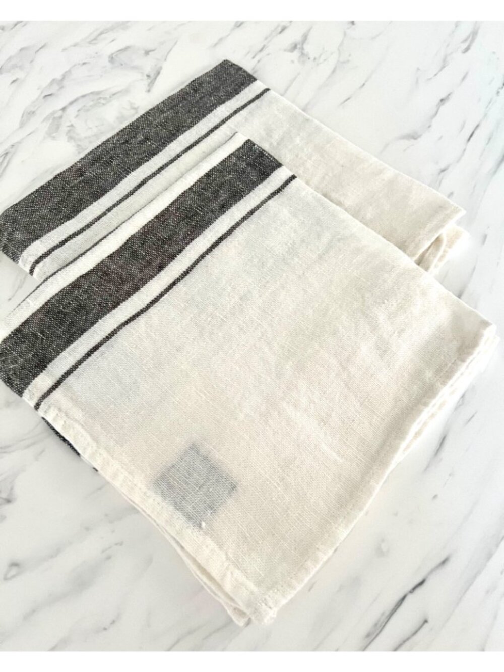 Set Of 5 French Black & White Striped 100% Linen Napkins Stonewash Farmhouse NWT - Picture 3 of 8
